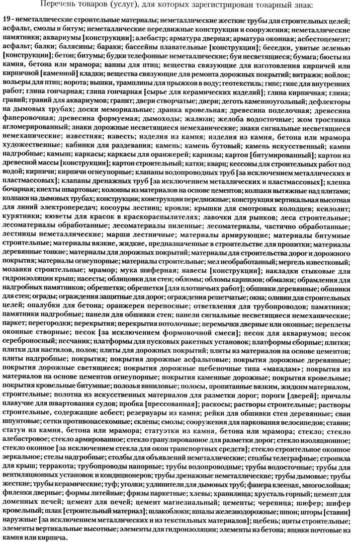 Перечень товаров (услуг), для которых зарегистрирован товарный знак (приложение 1 к Свидетельству)